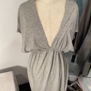 Grey Deep V-Neck Cotton Dress
